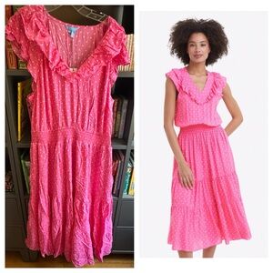 Draper James Pink Ruffled Polka Dot Dress NWT 2X